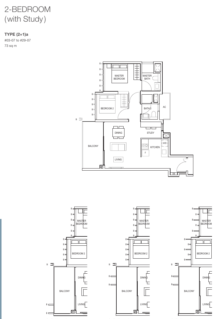 2-Bedroom + Study, Type (2+1)a